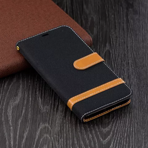 Tissu Cuir compatible avec iPhone XS Max Bookcase Wallet Case Standard - Noir Marron