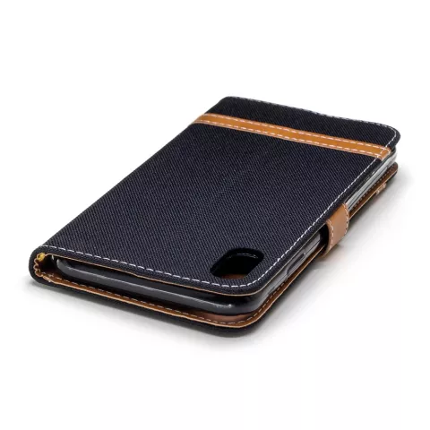 Tissu Cuir compatible avec iPhone XS Max Bookcase Wallet Case Standard - Noir Marron