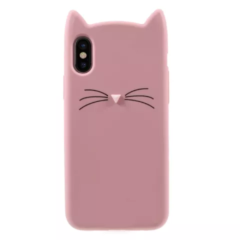Coque chaton flexible Cute Cat compatible avec iPhone XS Max - Rose