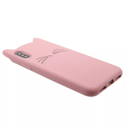 Coque chaton flexible Cute Cat compatible avec iPhone XS Max - Rose