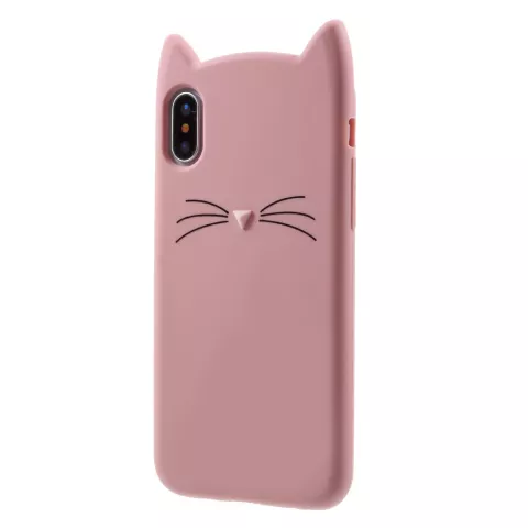 Coque chaton flexible Cute Cat compatible avec iPhone XS Max - Rose