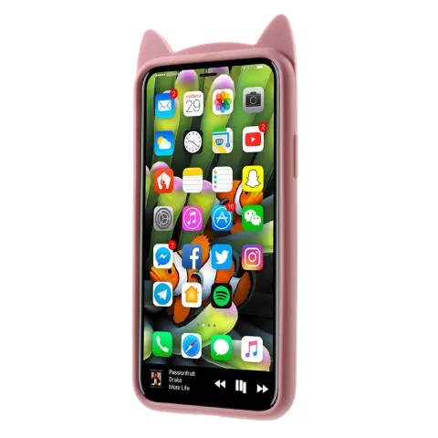 Coque chaton flexible Cute Cat compatible avec iPhone XS Max - Rose