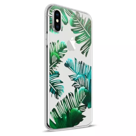 Coque souple feuilles vertes coque transparente compatible avec iPhone X XS - Transparente