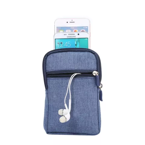 Sac de t&eacute;l&eacute;phone universel portefeuille Denim 3 compartiments sac de sport de survie - Mousqueton Bleu