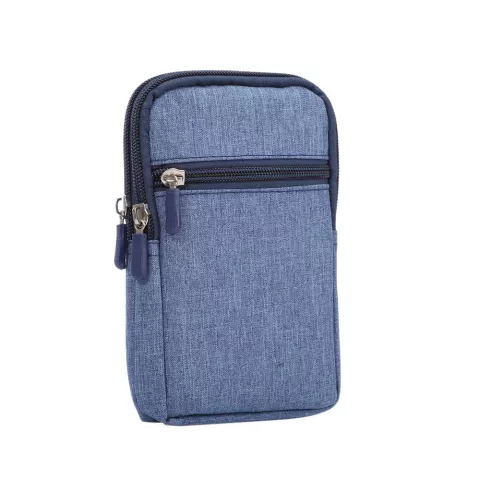 Sac de t&eacute;l&eacute;phone universel portefeuille Denim 3 compartiments sac de sport de survie - Mousqueton Bleu