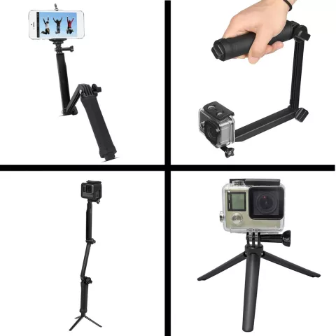 Tr&eacute;pied &agrave; poign&eacute;e pliable 3 en 1, support de cam&eacute;ra, monopode Steadycam, compatible avec GoPro DLSR