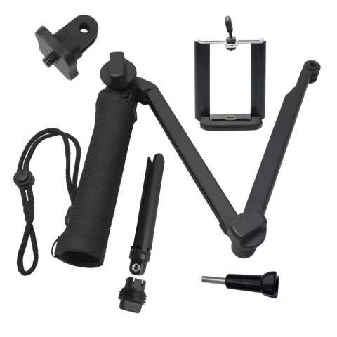 Tr&eacute;pied &agrave; poign&eacute;e pliable 3 en 1, support de cam&eacute;ra, monopode Steadycam, compatible avec GoPro DLSR