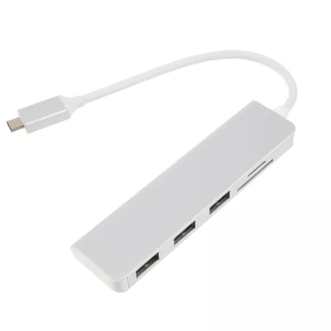 Hub USB-C multifonctionnel 5-en-1 avec lecteur de carte SD TF 3 USB 3.0 compatible avec MacBook - Aluminium