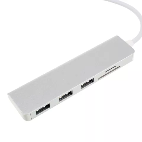 Hub USB-C multifonctionnel 5-en-1 avec lecteur de carte SD TF 3 USB 3.0 compatible avec MacBook - Aluminium