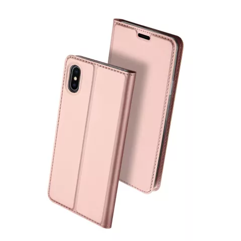 Dux Ducis Cover Booklet Case avec rabat en cuir compatible avec iPhone XS Max - Or rose