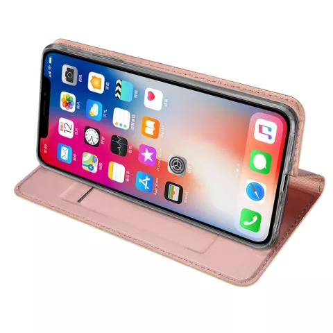 Dux Ducis Cover Booklet Case avec rabat en cuir compatible avec iPhone XS Max - Or rose