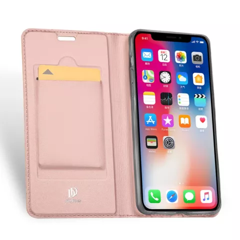 Dux Ducis Cover Booklet Case avec rabat en cuir compatible avec iPhone XS Max - Or rose