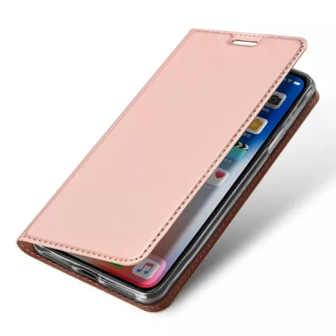 Dux Ducis Cover Booklet Case avec rabat en cuir compatible avec iPhone XS Max - Or rose