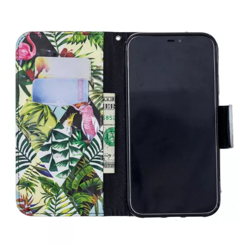Couverture Booklet case jungle feuilles design compatible avec iPhone XR - Feuilles