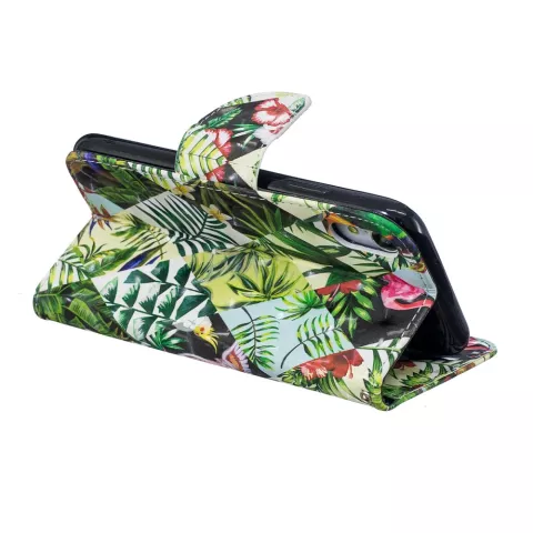 Couverture Booklet case jungle feuilles design compatible avec iPhone XR - Feuilles