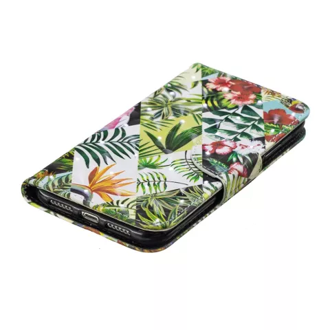 Couverture Booklet case jungle feuilles design compatible avec iPhone XR - Feuilles