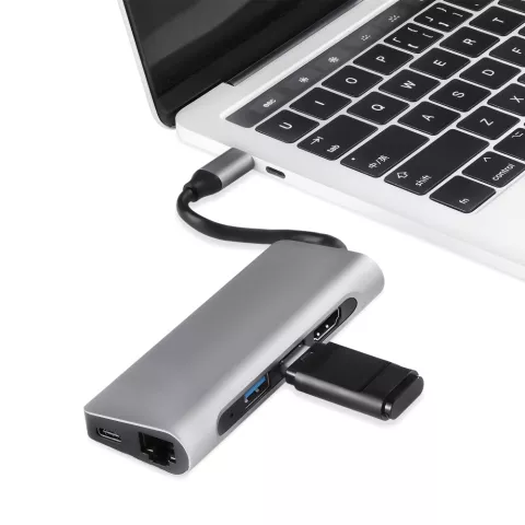 Hub PD USB-C multifonctionnel avec lecteur de carte SD TF HDMI 4K 2x adaptateur USB 3.0 RJ45 Gigabit Ethernet compatible avec MacBook