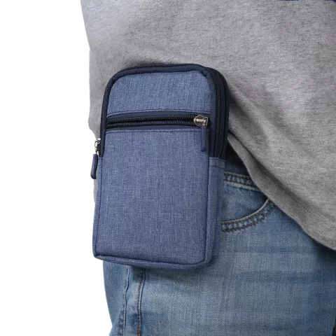 Sac de t&eacute;l&eacute;phone universel portefeuille Denim 3 compartiments sac de sport de survie - Mousqueton Bleu