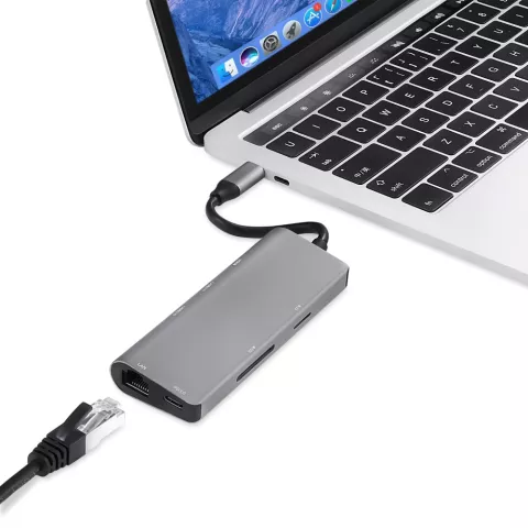 Hub PD USB-C multifonctionnel avec lecteur de carte SD TF HDMI 4K 2x adaptateur USB 3.0 RJ45 Gigabit Ethernet compatible avec MacBook