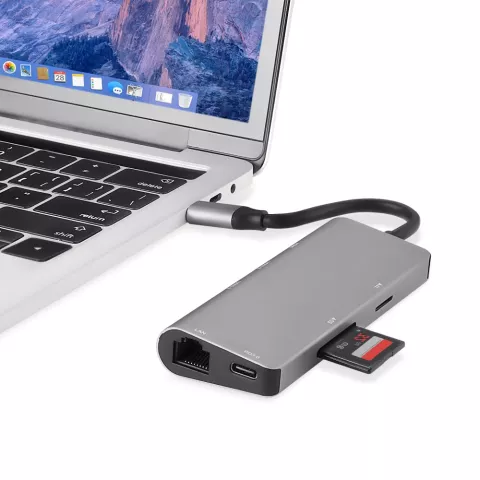 Hub PD USB-C multifonctionnel avec lecteur de carte SD TF HDMI 4K 2x adaptateur USB 3.0 RJ45 Gigabit Ethernet compatible avec MacBook