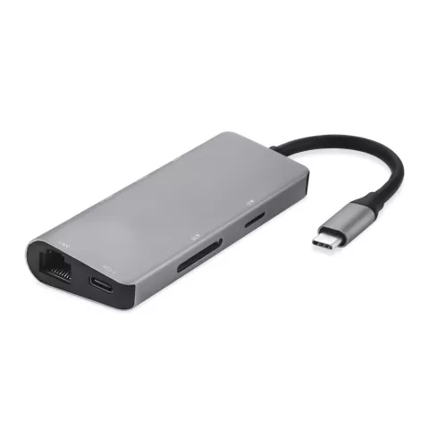 Hub PD USB-C multifonctionnel avec lecteur de carte SD TF HDMI 4K 2x adaptateur USB 3.0 RJ45 Gigabit Ethernet compatible avec MacBook