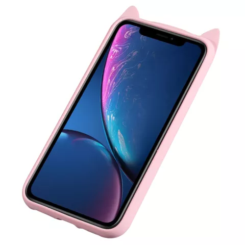Chat mignon en silicone la coque compatible avec iPhone XR - Coque Chat Rose
