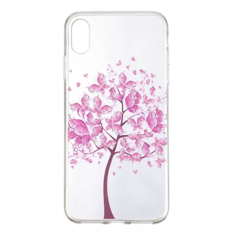 Arbre &agrave; fleurs roses en TPU la coque compatible avec iPhone XR - Coque transparente