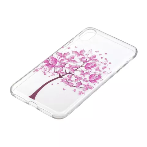 Arbre &agrave; fleurs roses en TPU la coque compatible avec iPhone XR - Coque transparente