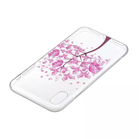 Arbre &agrave; fleurs roses en TPU la coque compatible avec iPhone XR - Coque transparente