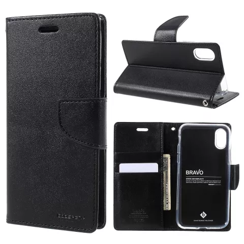 MERCURY GOOSPERY Bravo &Eacute;tui en simili cuir la couverture compatible avec iPhone X XS - &Eacute;tui portefeuille noir
