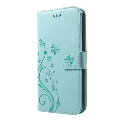 Etui Portefeuille Papillon Similicuir Coque iPhone XR TPU - Cyan