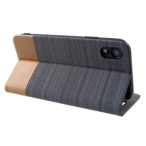 &Eacute;tui portefeuille en simili cuir compatible avec iPhone XR - &Eacute;tui gris fonc&eacute;