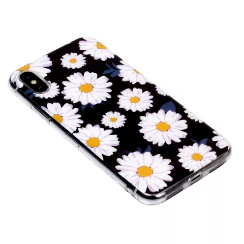 Magnifique coque en TPU Floral compatible avec iPhone X XS - Marguerites noires