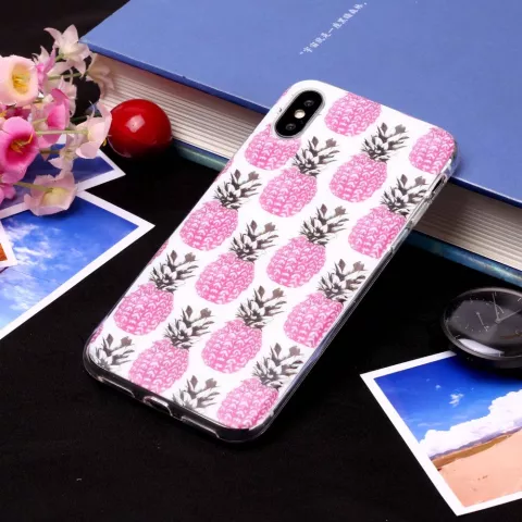 Coque TPU Ananas Rose Coque iPhone X XS - Coque Blanche