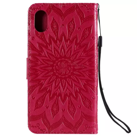 Etui iPhone XR Portefeuille en Cuir &agrave; Motif Tournesol - Rouge standard