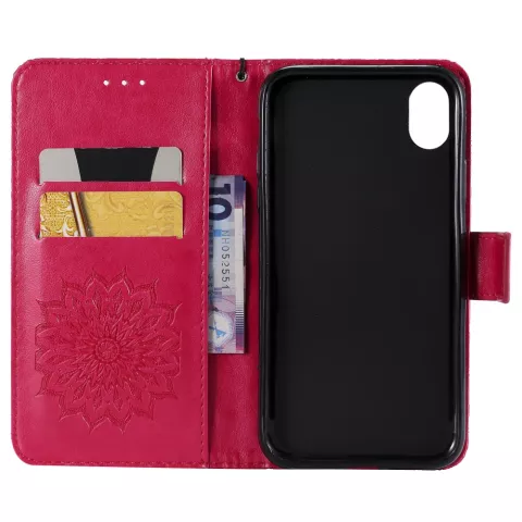 Biblioth&egrave;que Portefeuille en Cuir &agrave; Motif Tournesol &eacute;tui compatible avec iPhone XR - Rouge Standard