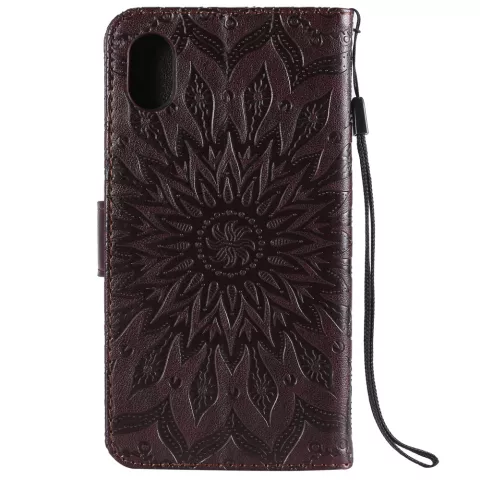 Biblioth&egrave;que Portefeuille en Cuir &agrave; Motif Tournesol &eacute;tui compatible avec iPhone XR - Marron Standard