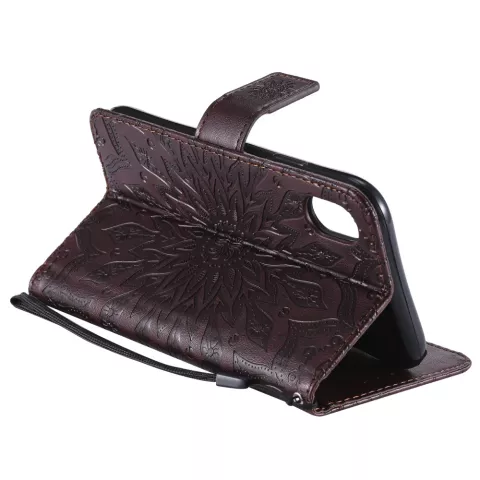 Biblioth&egrave;que Portefeuille en Cuir &agrave; Motif Tournesol &eacute;tui compatible avec iPhone XR - Marron Standard