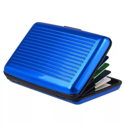 Portefeuille Porte-Cartes en Aluminium Bloc RFID - 6 Compartiments Bleu