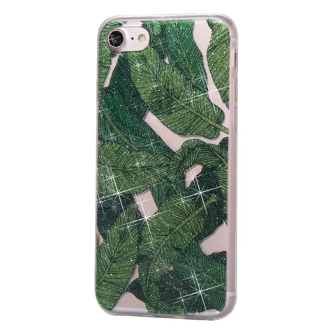 Coque TPU Poudre Paillet&eacute;e compatible avec iPhone 7 8 SE 2020 SE 2022 - Feuilles Vertes