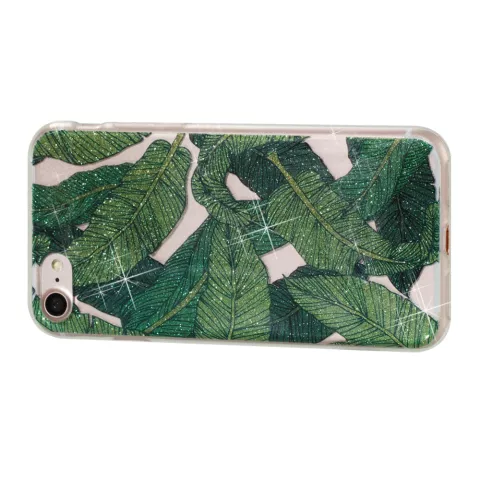 Coque TPU Poudre Paillet&eacute;e compatible avec iPhone 7 8 SE 2020 SE 2022 - Feuilles Vertes