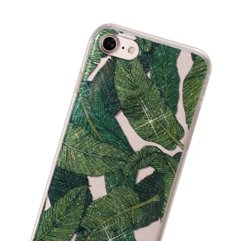 Coque TPU Poudre Paillet&eacute;e compatible avec iPhone 7 8 SE 2020 SE 2022 - Feuilles Vertes