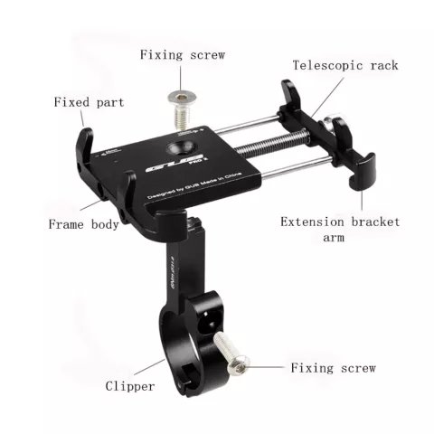 GUB Pro 2 Support de t&eacute;l&eacute;phone universel en aluminium pour v&eacute;los - Noir