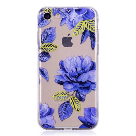 Coque iPhone 7 8 SE 2020 SE 2022 en TPU Transparent Bleu Floral - Bleu