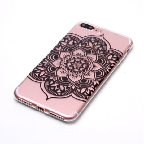 Coque iPhone 7 Plus 8 Plus en TPU Transparent Fleur de Mandala - Noire