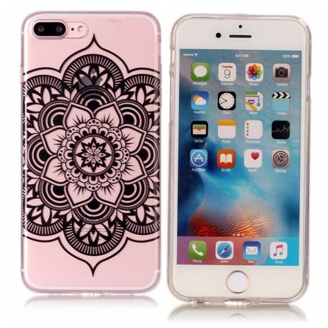 Coque iPhone 7 Plus 8 Plus en TPU Transparent Fleur de Mandala - Noire