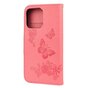 &Eacute;tui Portefeuille Portefeuille En Faux Cuir Papillons Et Fleurs Pour iPhone 13 Pro Max - Rose