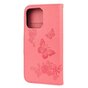 &Eacute;tui portefeuille en cuir artificiel avec papillons et fleurs compatible avec iPhone 13 - rose