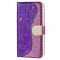 &Eacute;tui &agrave; paillettes en cuir artificiel crocodile scintillant compatible avec iPhone 13 mini - violet