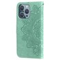 &Eacute;tui portefeuille en cuir artificiel avec mandala compatible avec iPhone 13 Pro Max - vert